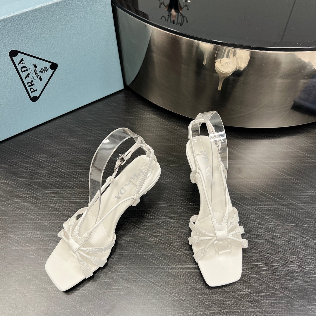 Luxury PradaHEELED SANDALS WHITE LAMBSKIN