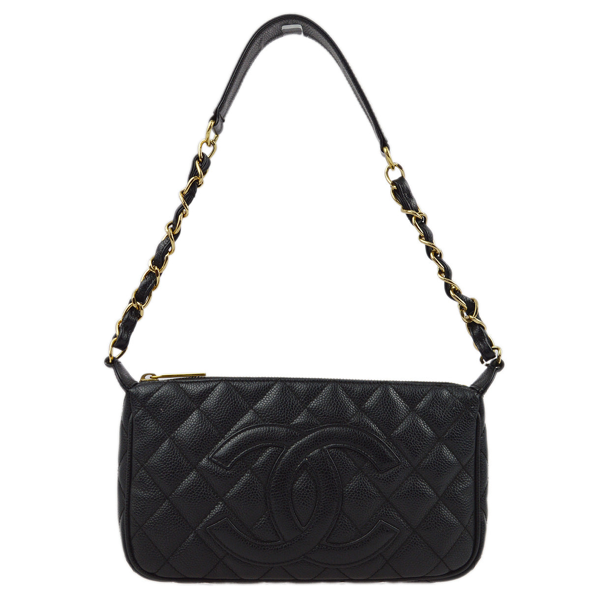 Luxury Chanel 2001-2003 Black Caviar Shoulder Bag