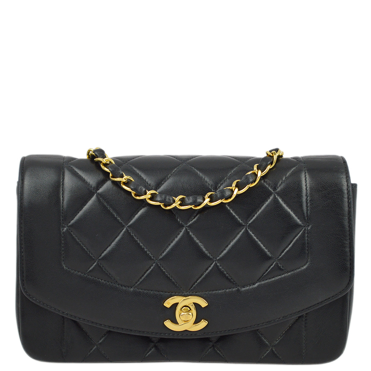 Luxury Chanel 1996-1997 Black Lambskin Small Diana Shoulder Bag