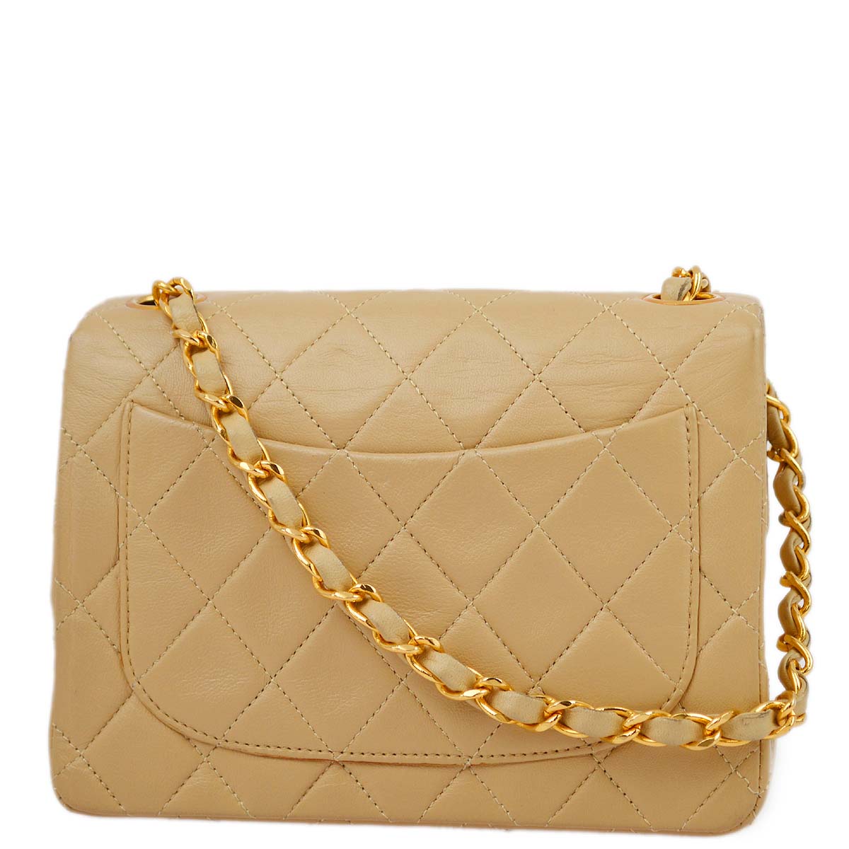 Luxury Chanel 1991-1994 Beige Lambskin Mini Classic Square Flap Shoulder Bag 17
