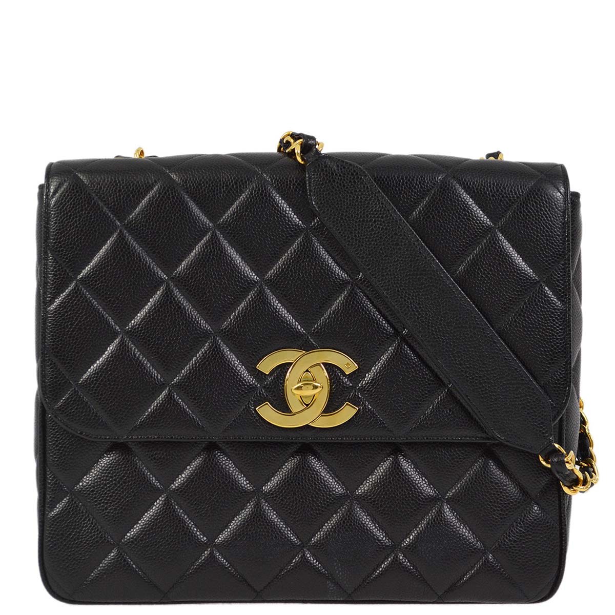 Luxury Chanel 1991-1994 Black Caviar Straight Flap Shoulder Bag