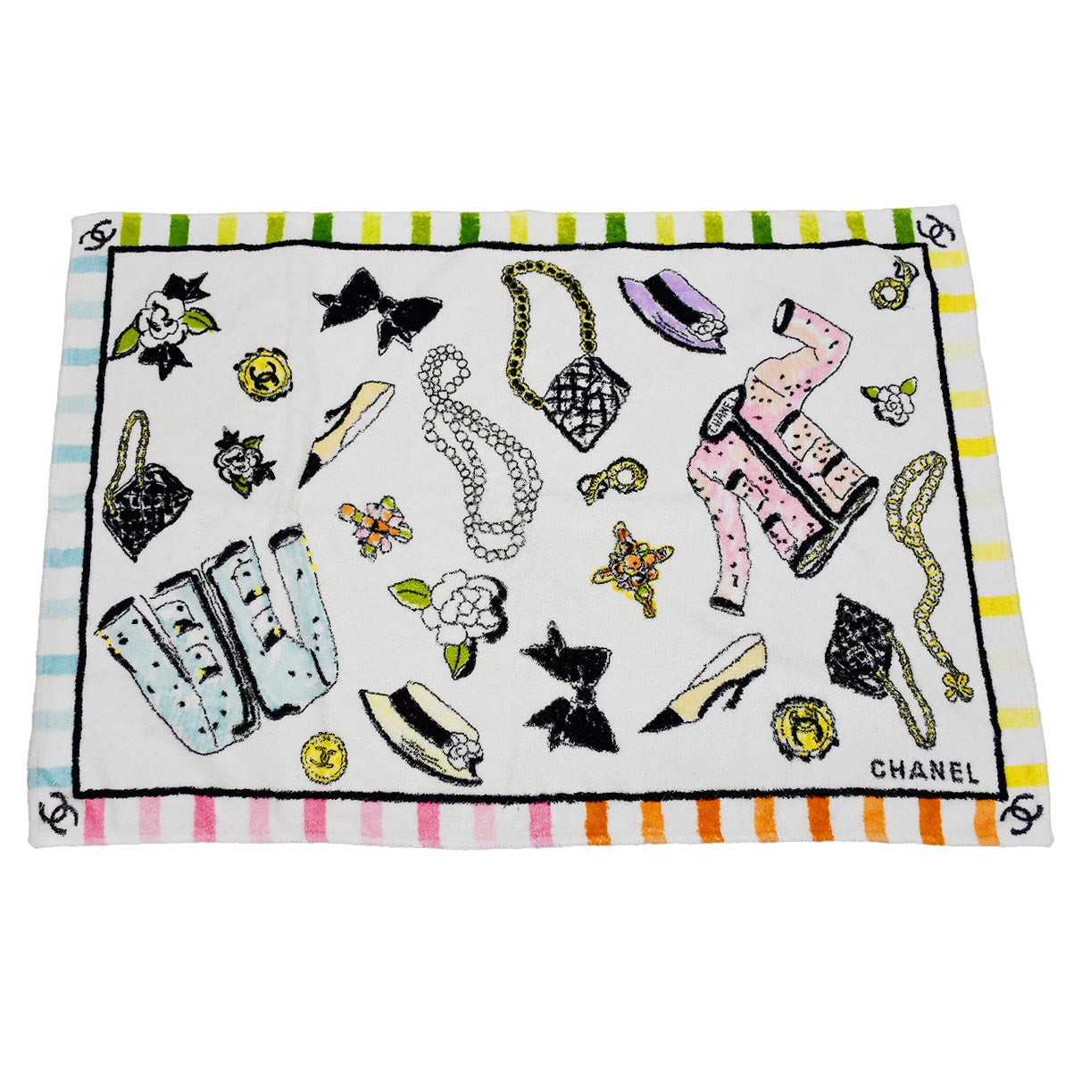 Luxury Chanel Icon Beach Towel White Small New