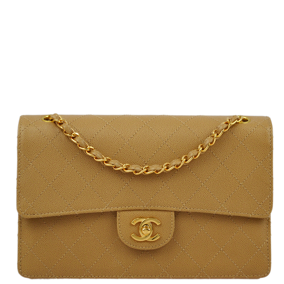 Luxury Chanel 1997-1999 Beige Caviar Classic Single Flap Shoulder Bag