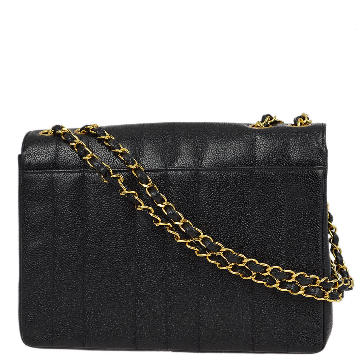 Luxury Chanel 1994-1996 Black Caviar Mademoiselle Straight Flap Shoulder Bag