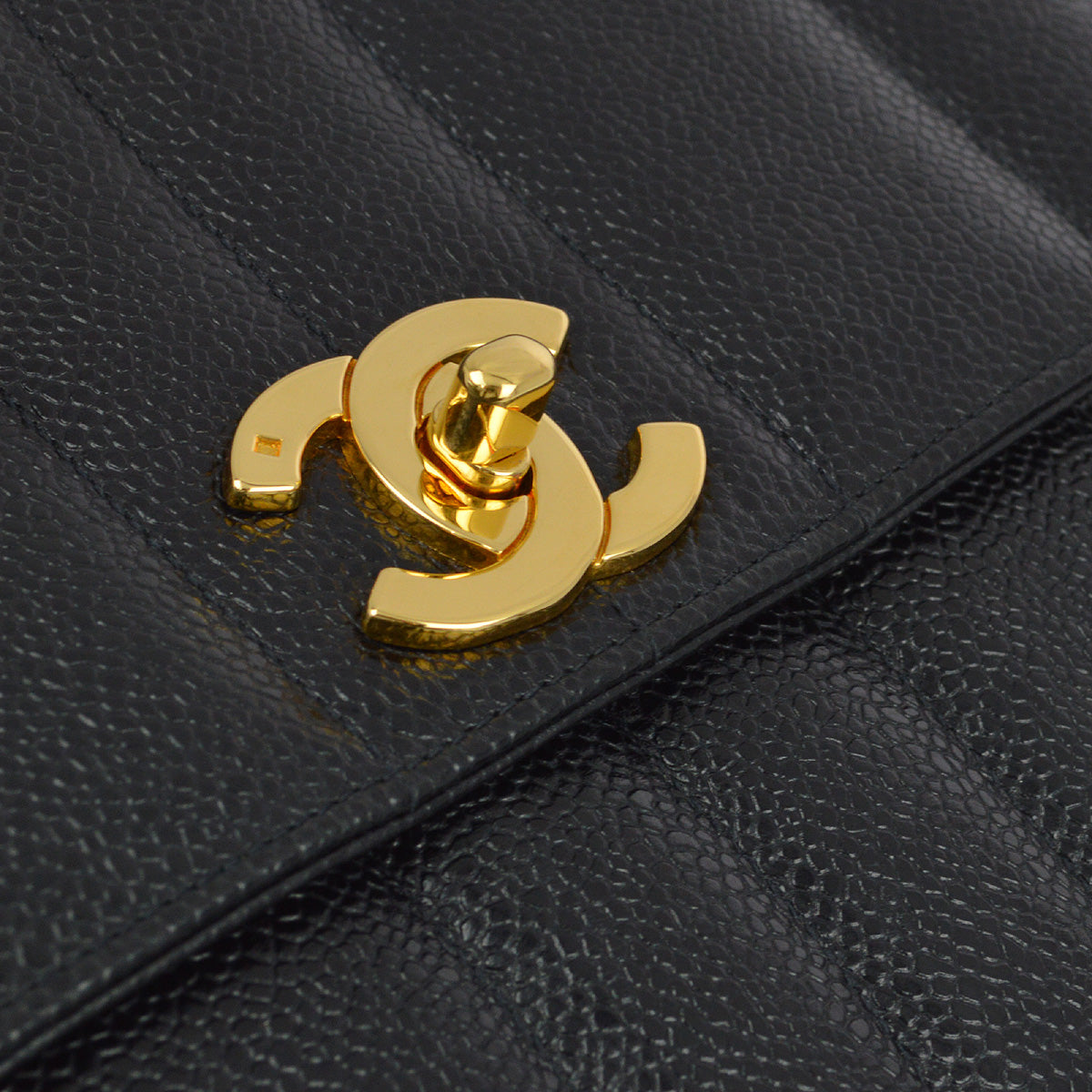 Luxury Chanel 1994-1996 Black Caviar Mademoiselle Straight Flap Shoulder Bag