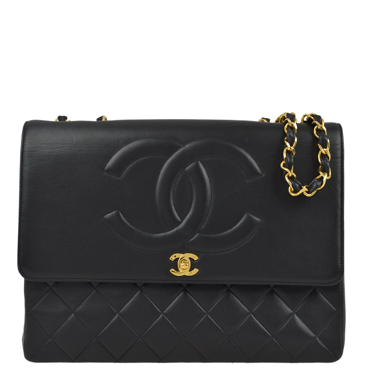 Luxury Chanel Black Lambskin Straight Flap Shoulder Bag