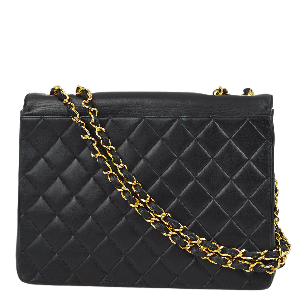 Luxury Chanel Black Lambskin Straight Flap Shoulder Bag
