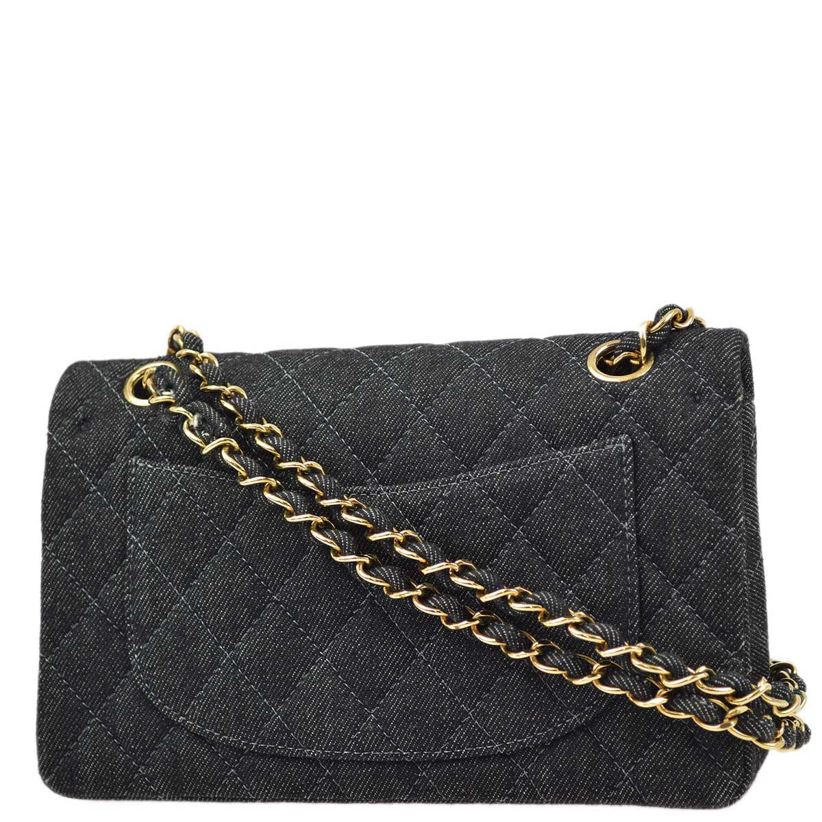 Luxury Chanel * 1997-1999 Black Denim Small Classic Double Flap Shoulder Bag