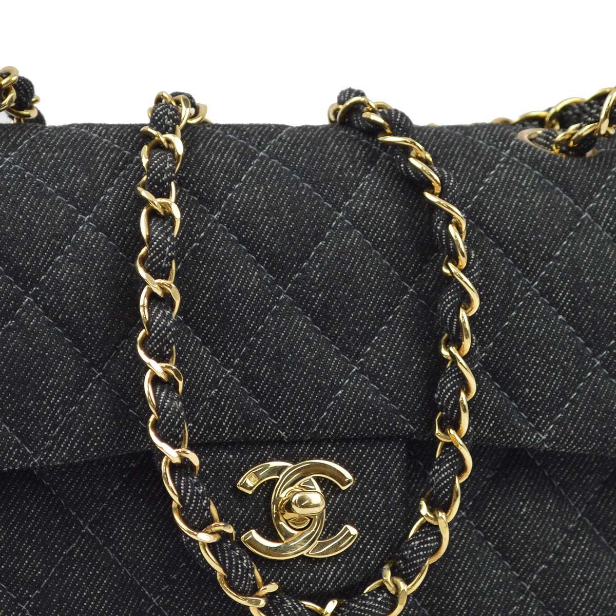 Luxury Chanel * 1997-1999 Black Denim Small Classic Double Flap Shoulder Bag