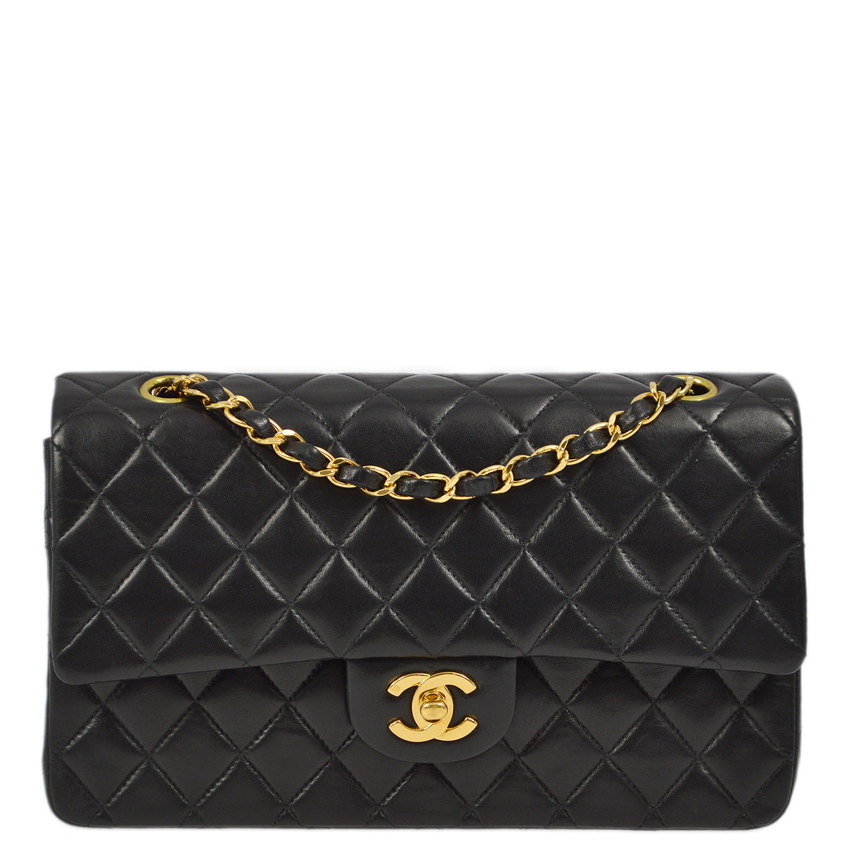 Luxury Chanel 2000-2001 Black Lambskin Medium Classic Double Flap Shoulder Bag