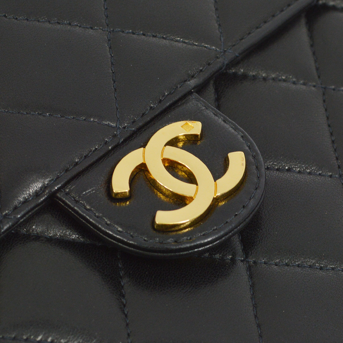 Luxury Chanel 1996-1997 Black Lambskin Pushlock Small Half Flap Shoulder Bag