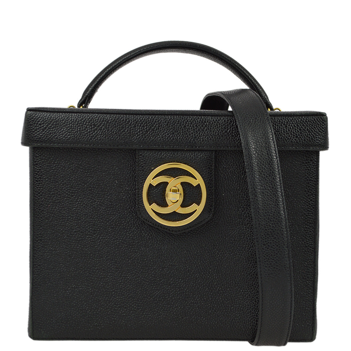 Luxury Chanel 1994-1996 Black Caviar Vanity 2way Shoulder Handbag