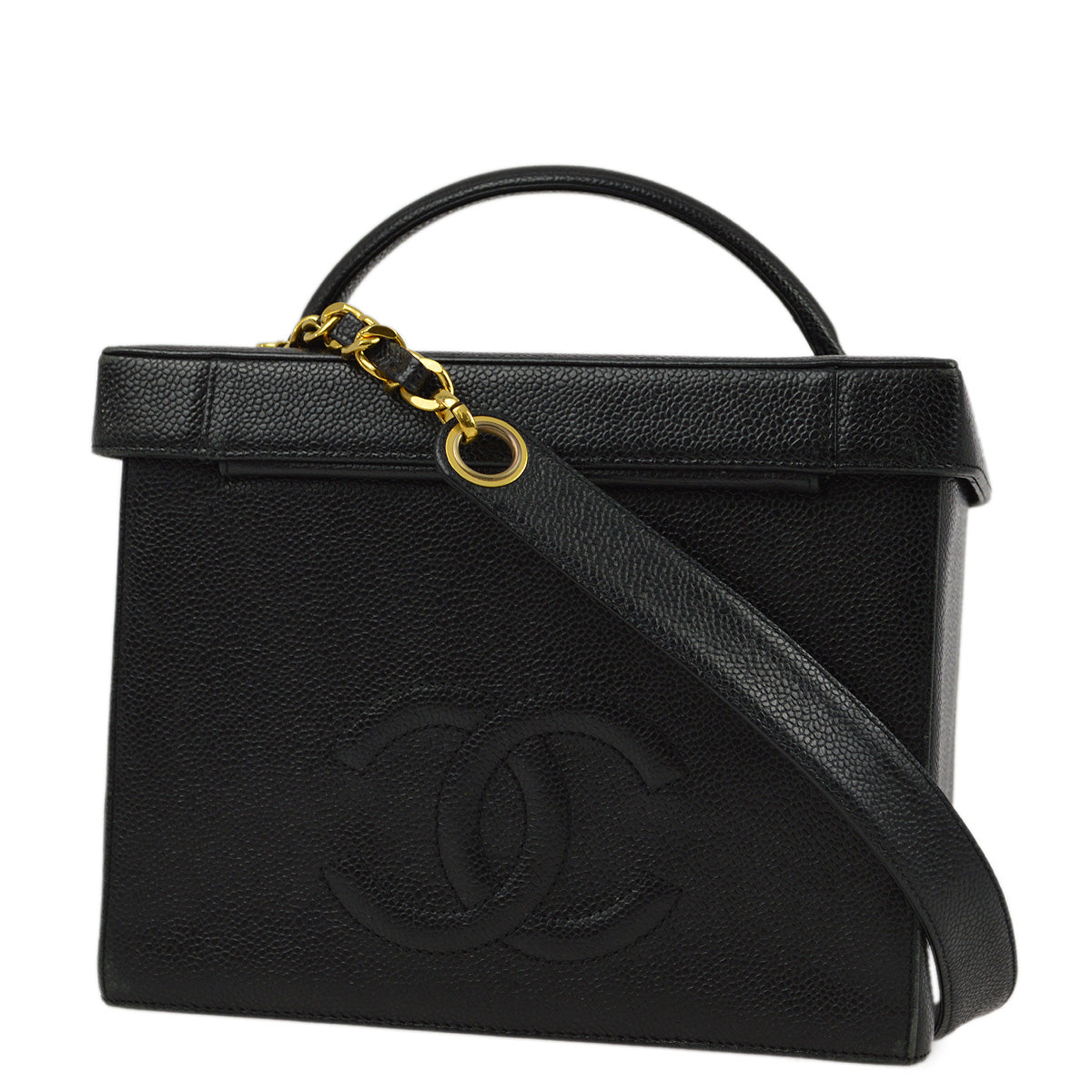 Luxury Chanel 1994-1996 Black Caviar Vanity 2way Shoulder Handbag
