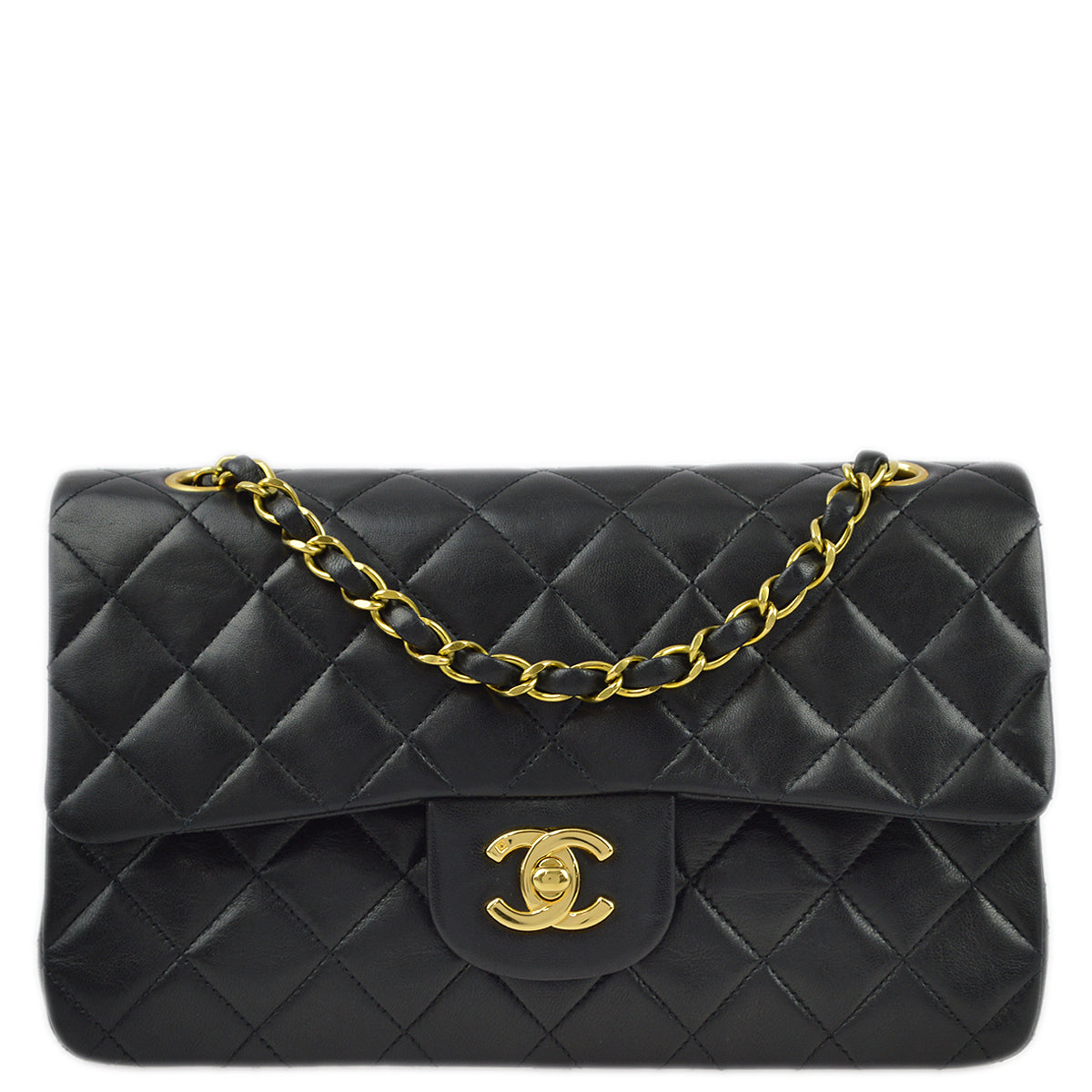 Luxury Chanel 1994-1996 Black Lambskin Small Classic Double Flap Shoulder Bag