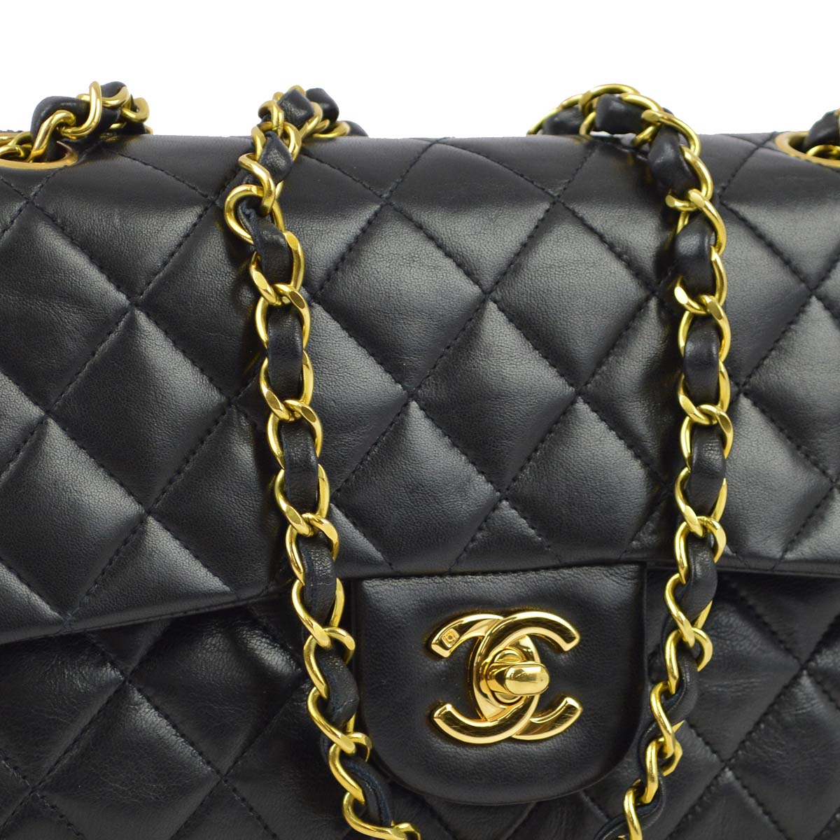 Luxury Chanel 1994-1996 Black Lambskin Small Classic Double Flap Shoulder Bag