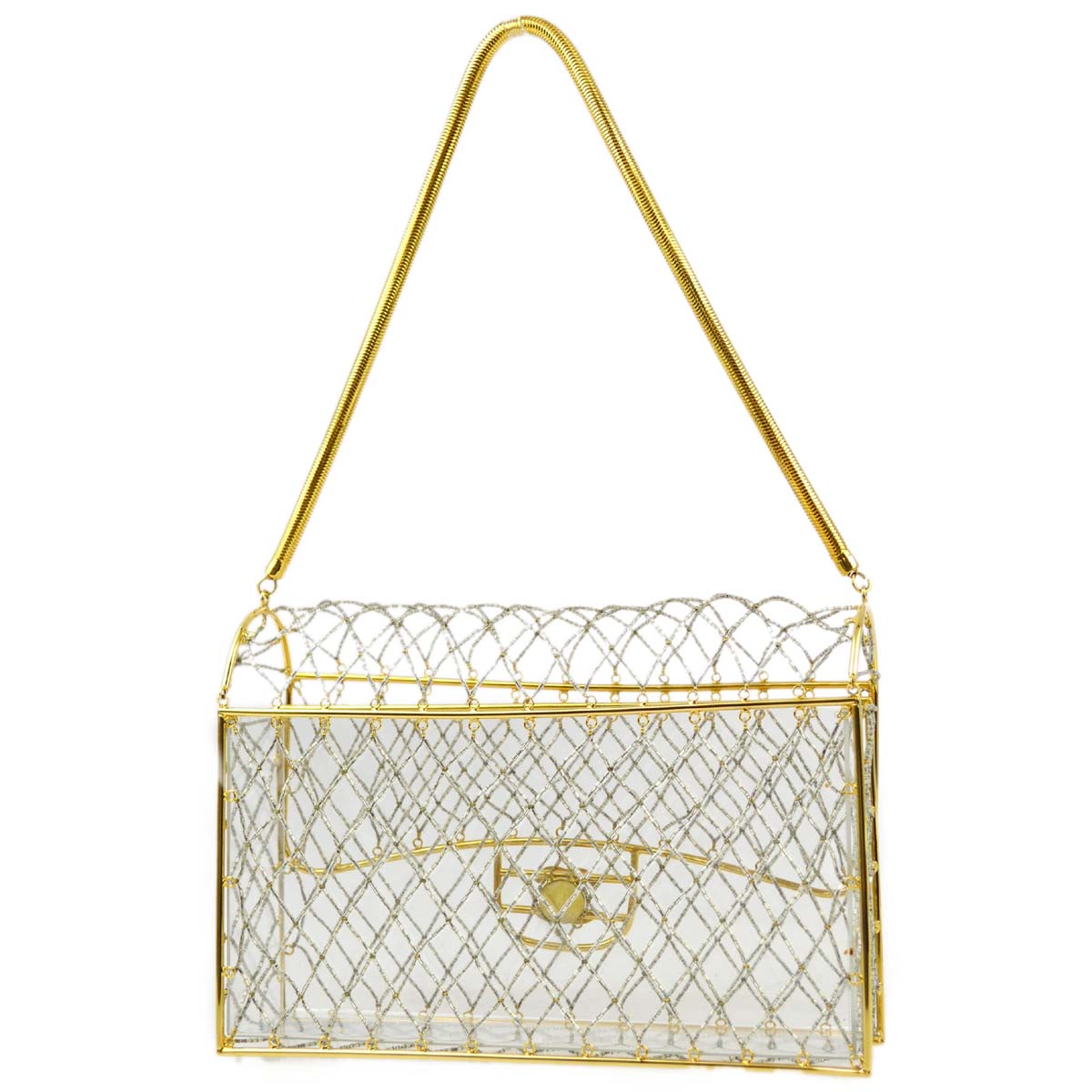 Luxury Chanel * Clear Gold Beaded Flap Shoulder Bag Medium