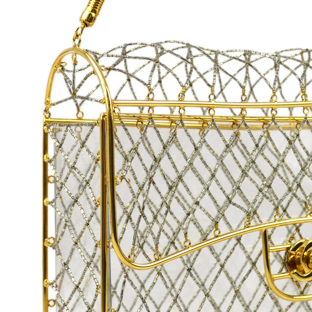 Luxury Chanel * Clear Gold Beaded Flap Shoulder Bag Medium