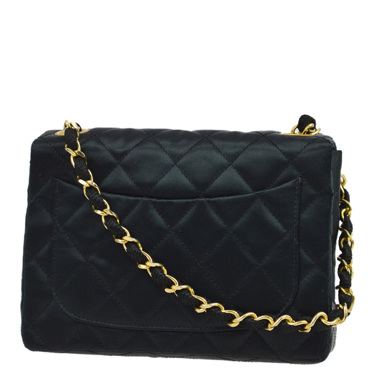 Luxury Chanel 1986-1888 Black Satin Mini Classic Square Flap Shoulder Bag 17
