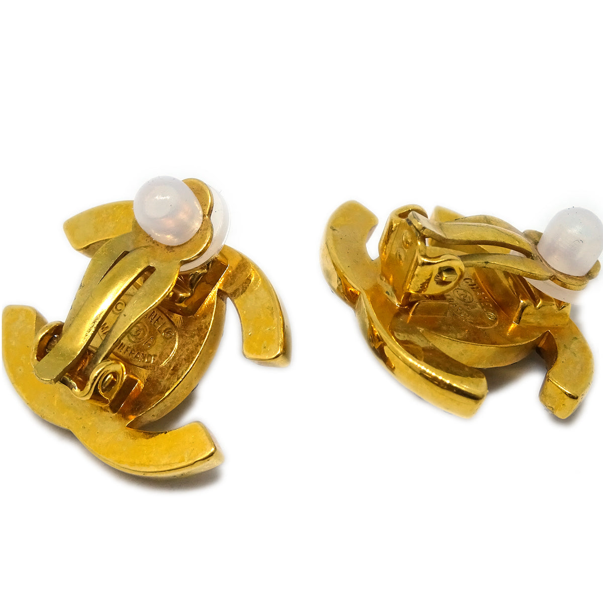 Luxury Chanel Gold CC Turnlock Earrings Rhinestone Clip-On 96A