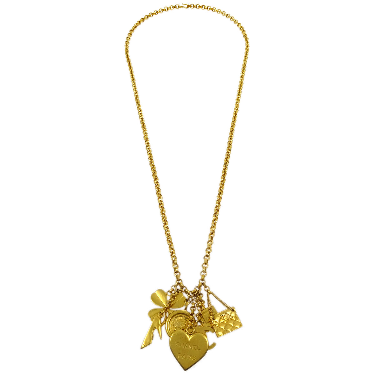 Luxury Chanel Icon Gold Chain Pendant Necklace 96P