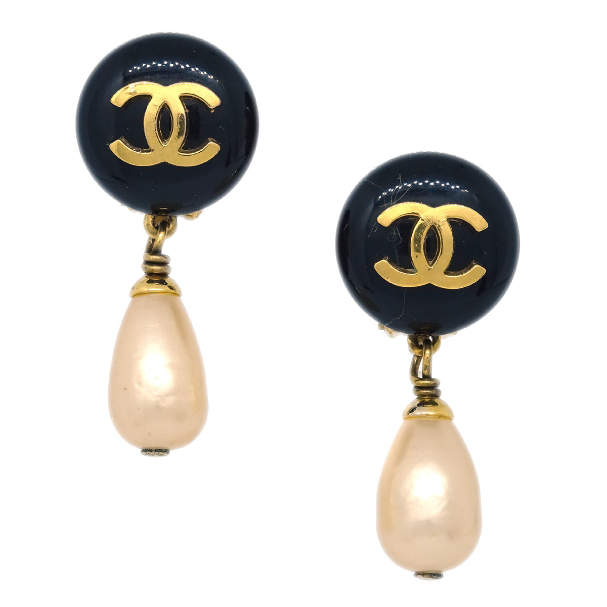 Luxury Chanel Artificial Pearl Dangle Earrings Clip-On Gold 94A