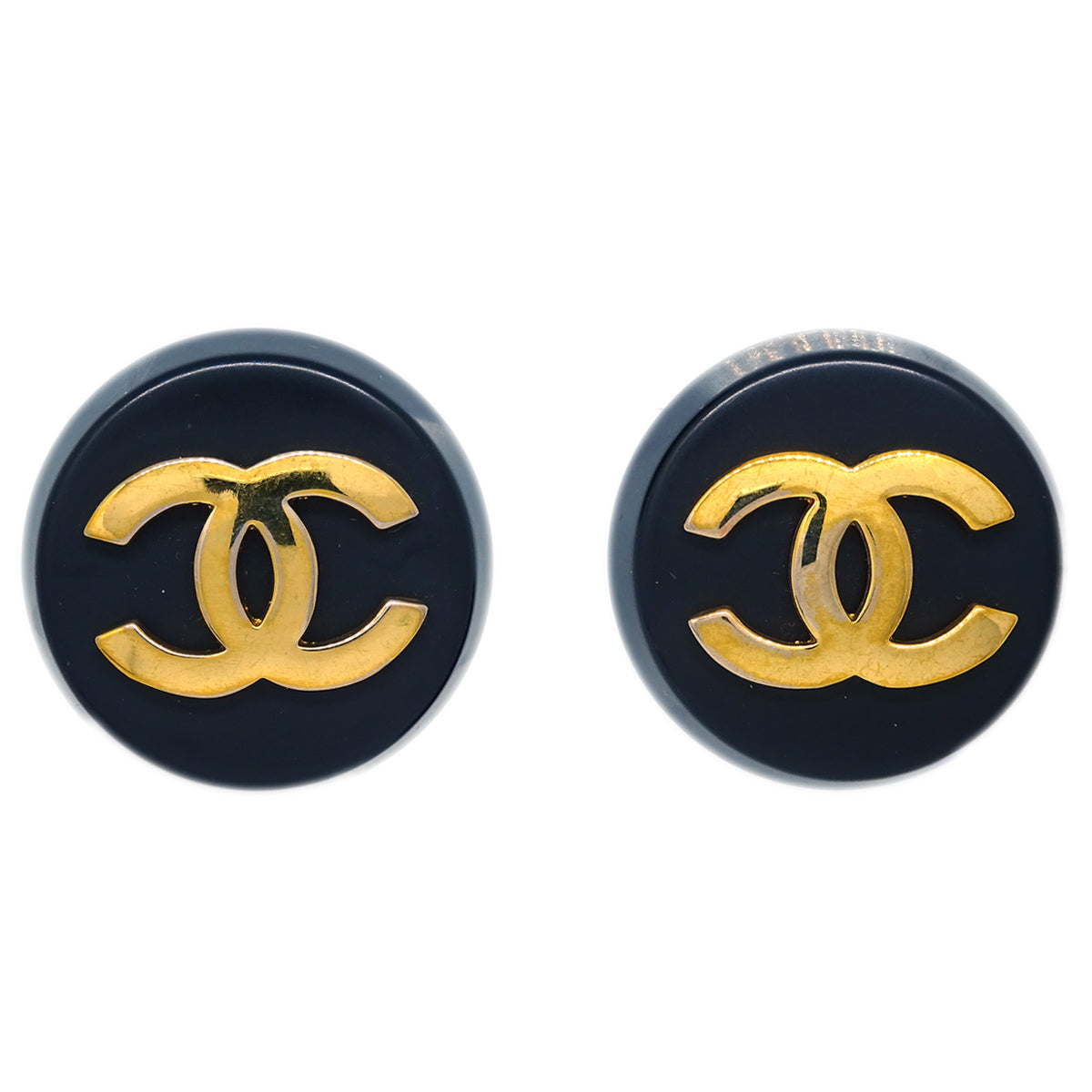 Luxury Chanel Button Earrings Clip-On Black Gold 28