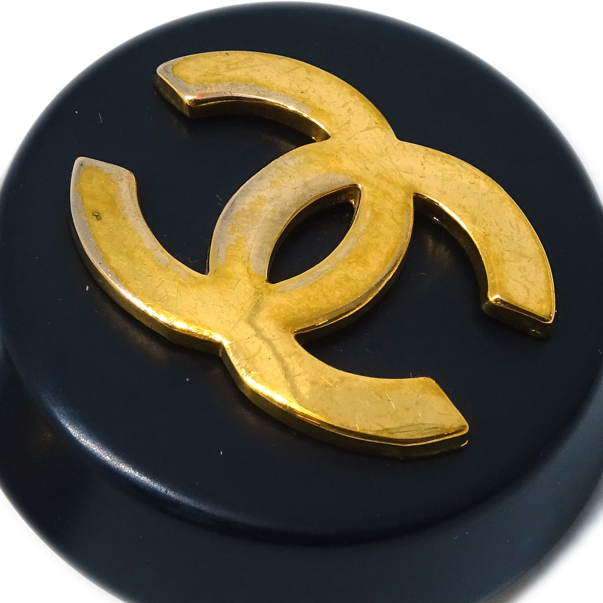 Luxury Chanel Button Earrings Clip-On Black Gold 28