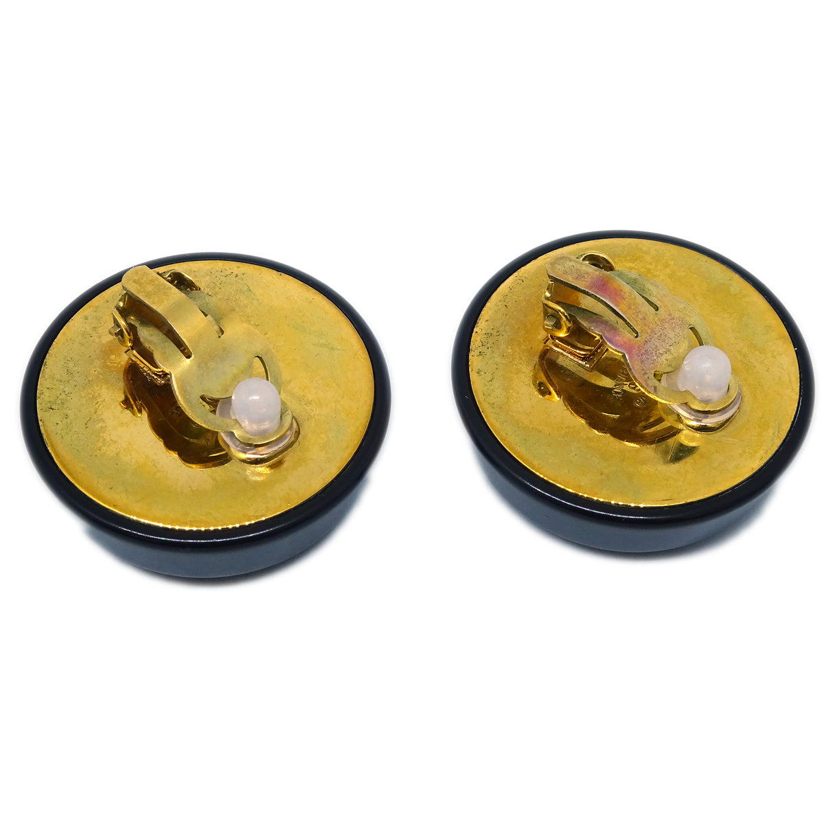 Luxury Chanel Button Earrings Clip-On Black Gold 28