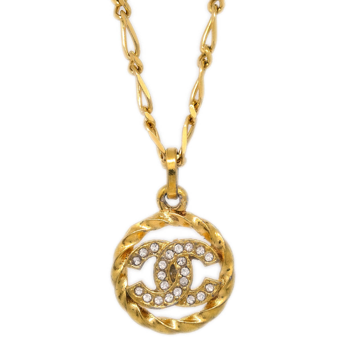 Luxury Chanel Medallion Pendant Necklace Rhinestone Gold 3438/1982