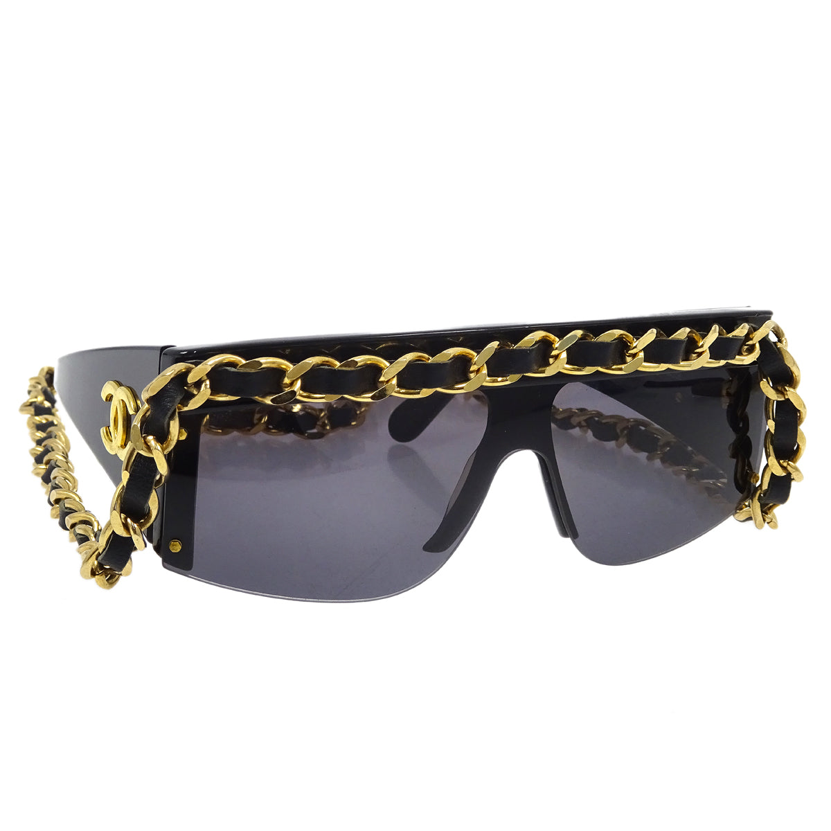 Luxury Chanel Chain Sunglasses Eyewear Black Small New
