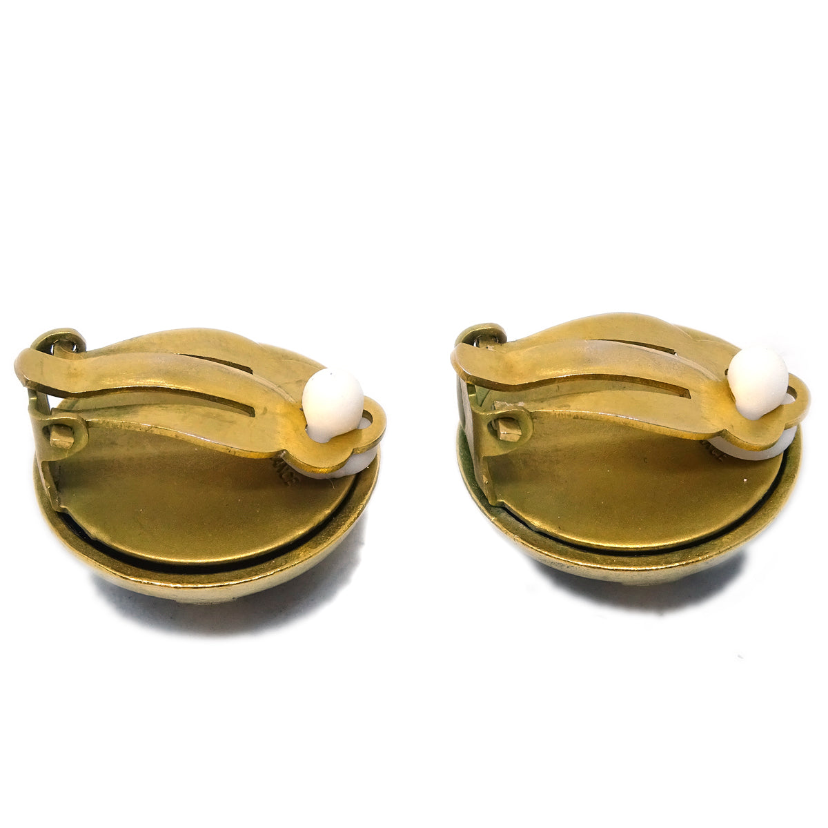 Luxury Chanel Button Earrings Clip-On Black Gold 94A