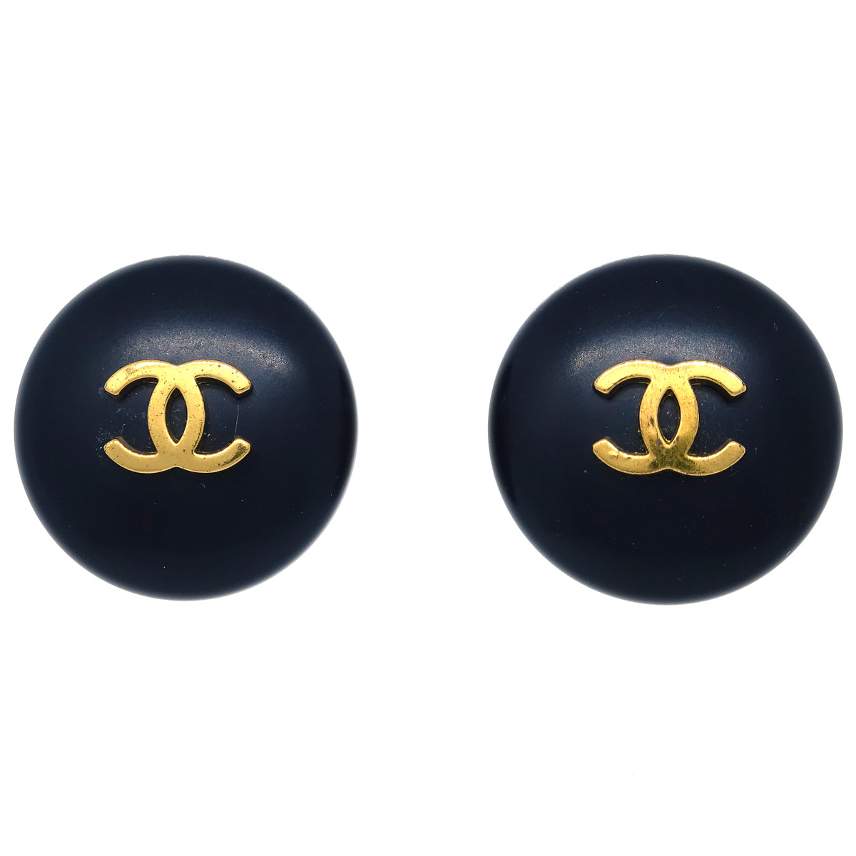 Luxury Chanel Black Button Earrings Clip-On 95P