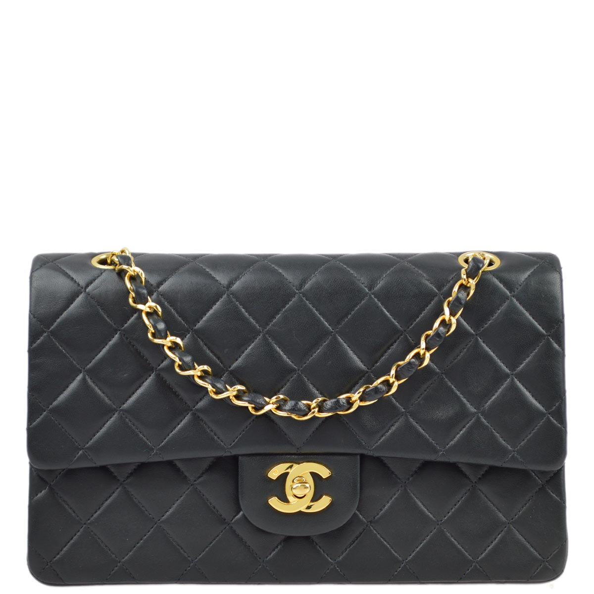 Luxury Chanel 1994-1996 Black Lambskin Medium Classic Double Flap Shoulder Bag