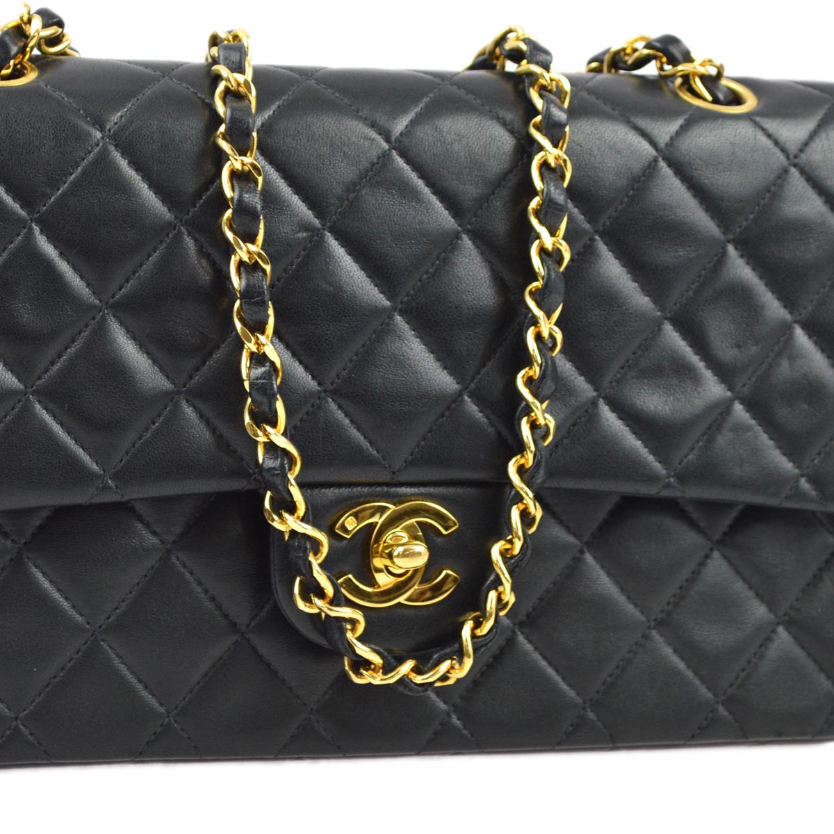 Luxury Chanel 1994-1996 Black Lambskin Medium Classic Double Flap Shoulder Bag