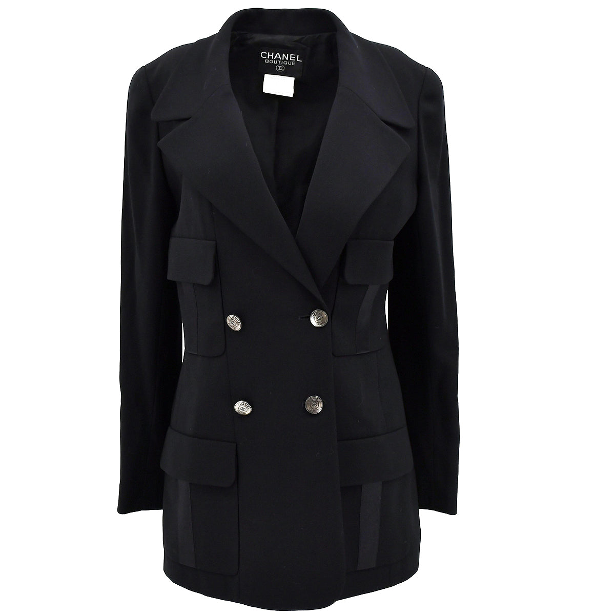 Luxury Chanel Double Breasted Jacket Black 97C #40