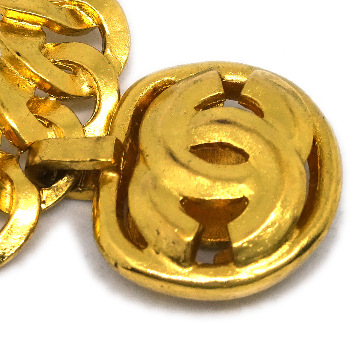 Luxury Chanel Hoop Dangle Earrings Clip-On Gold 96P
