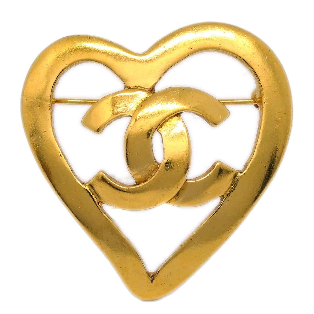 Luxury Chanel Heart Brooch Pin Gold 95P