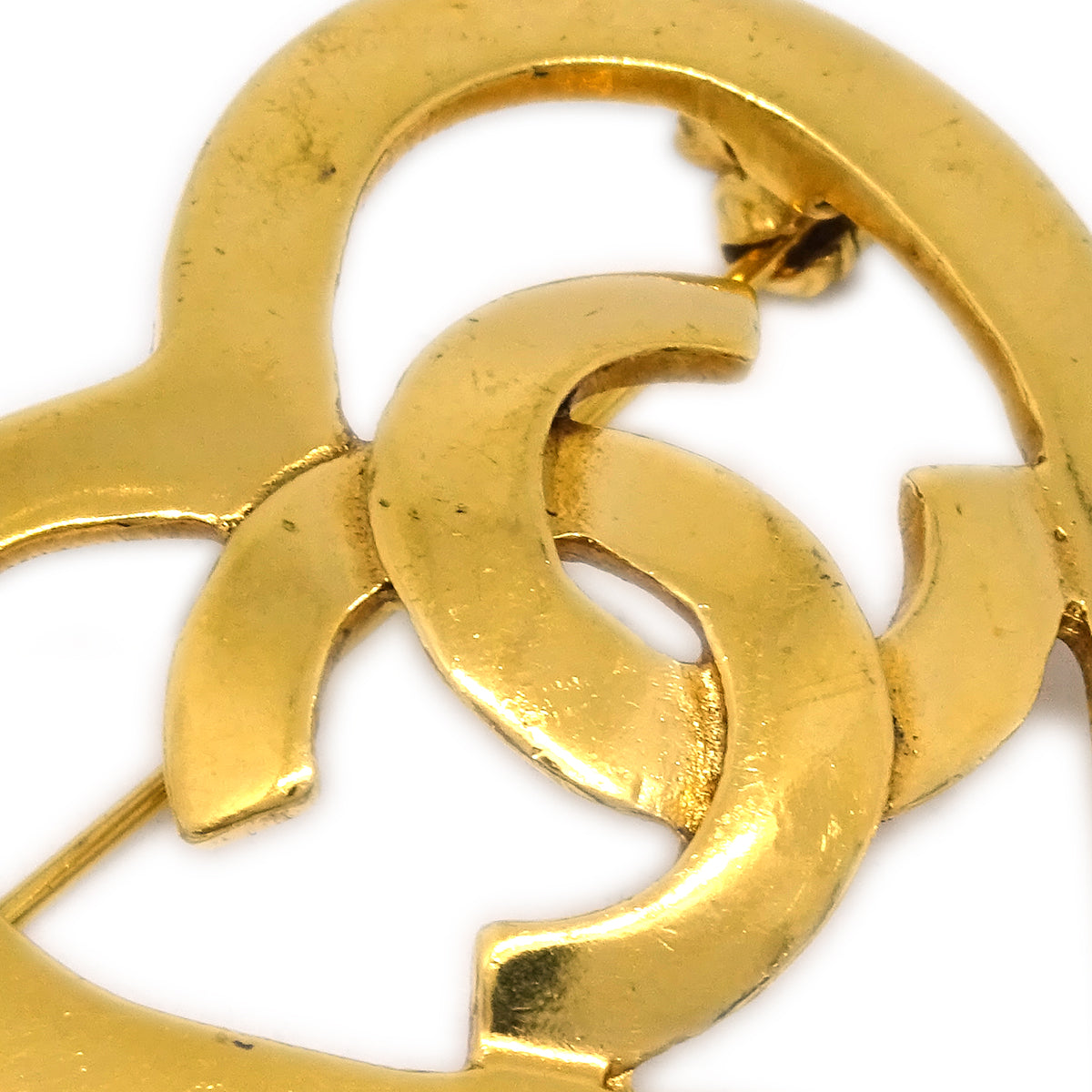 Luxury Chanel Heart Brooch Pin Gold 95P
