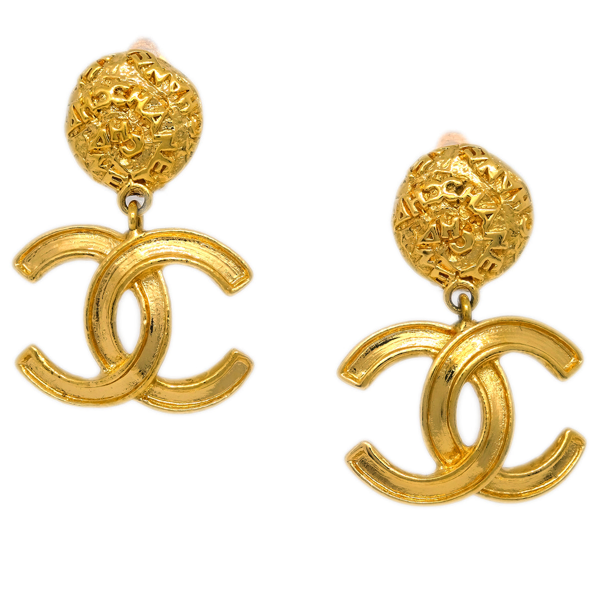 Luxury Chanel Gold Dangle Earrings Clip-On 95A
