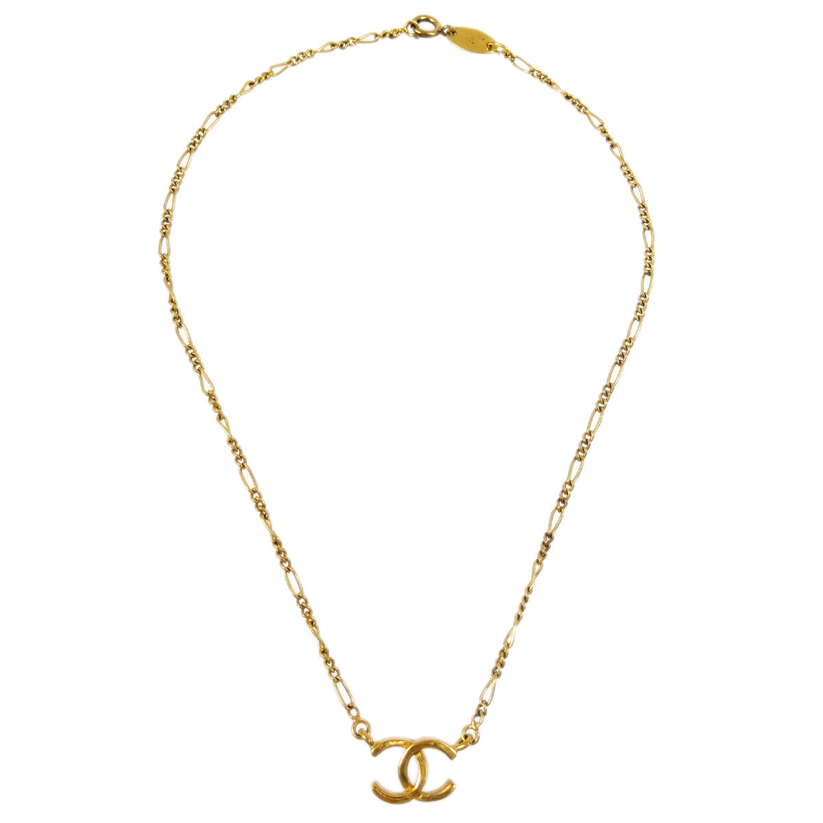 Luxury Chanel CC Chain Pendant Necklace Gold 1982