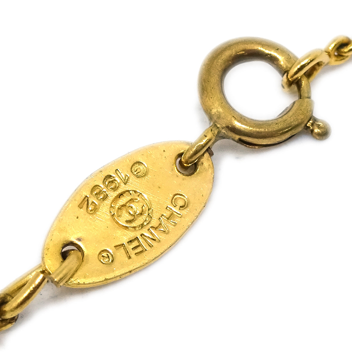 Luxury Chanel CC Chain Pendant Necklace Gold 1982