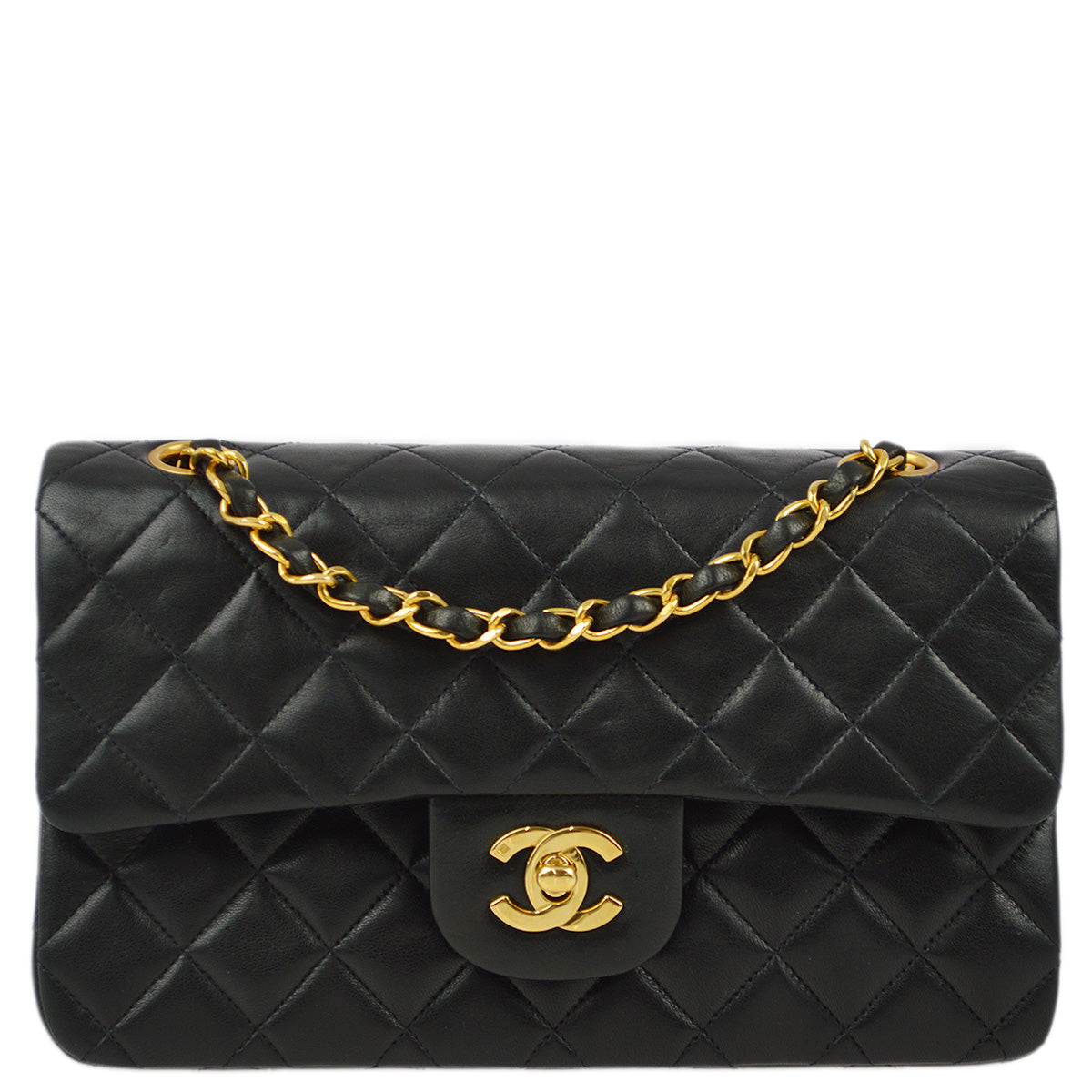 Luxury Chanel 1994-1996 Black Lambskin Small Classic Double Flap Shoulder Bag