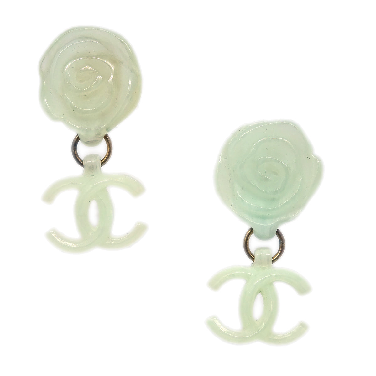 Luxury Chanel Dangle Earrings Clip-On Light Green 02P
