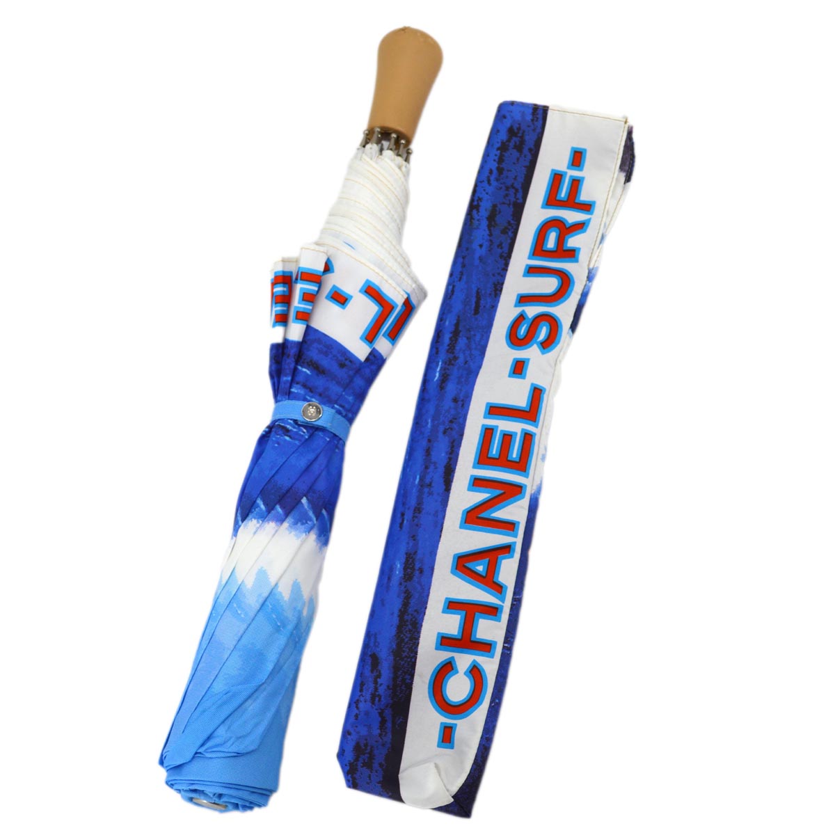 Luxury Chanel Blue Surf Line Umbrella Small New