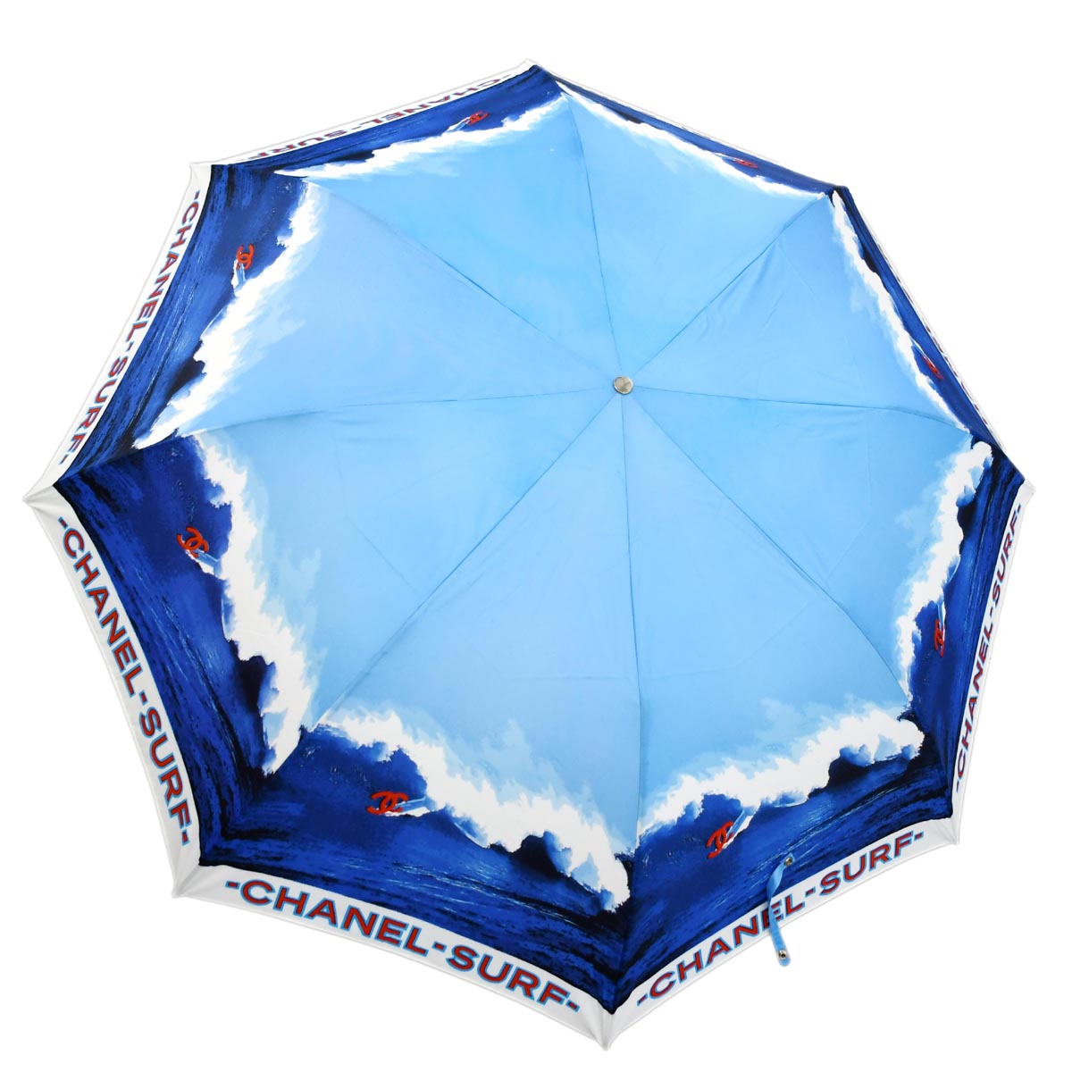 Luxury Chanel Blue Surf Line Umbrella Small New