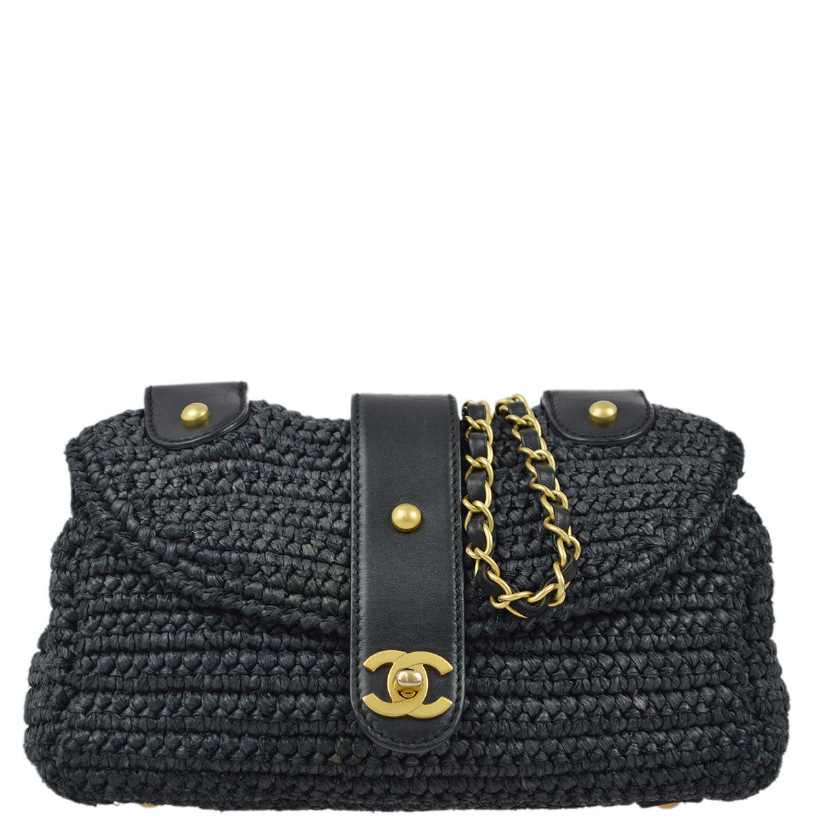 Luxury Chanel 2005-2006 Black Straw Chain Shoulder Bag