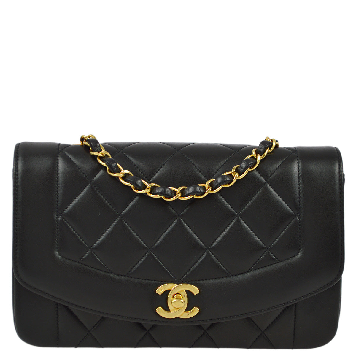 Luxury Chanel 1994-1996 Black Lambskin Small Diana Shoulder Bag