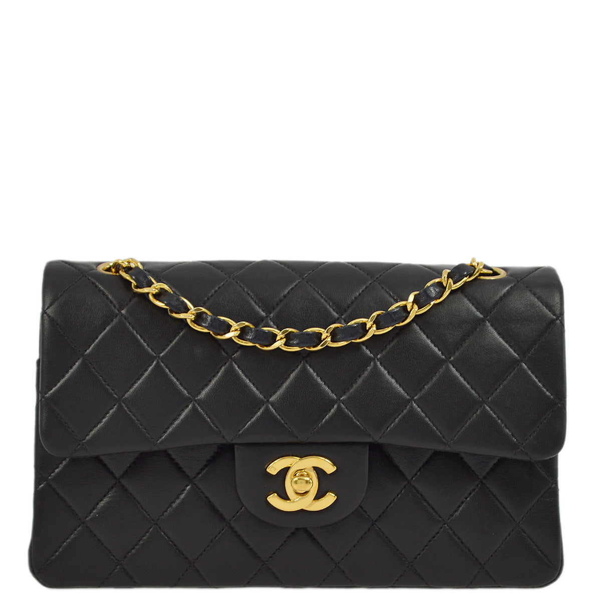 Luxury Chanel 2000-2001 Black Lambskin Small Classic Double Flap Shoulder Bag