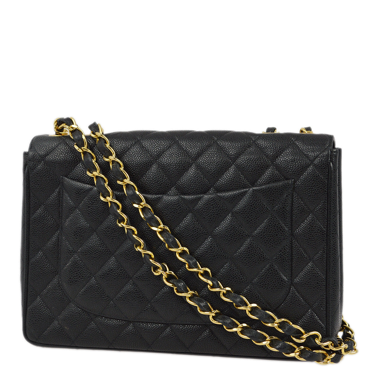 Luxury Chanel 1994-1996 Black Caviar Jumbo Classic Flap Shoulder Bag