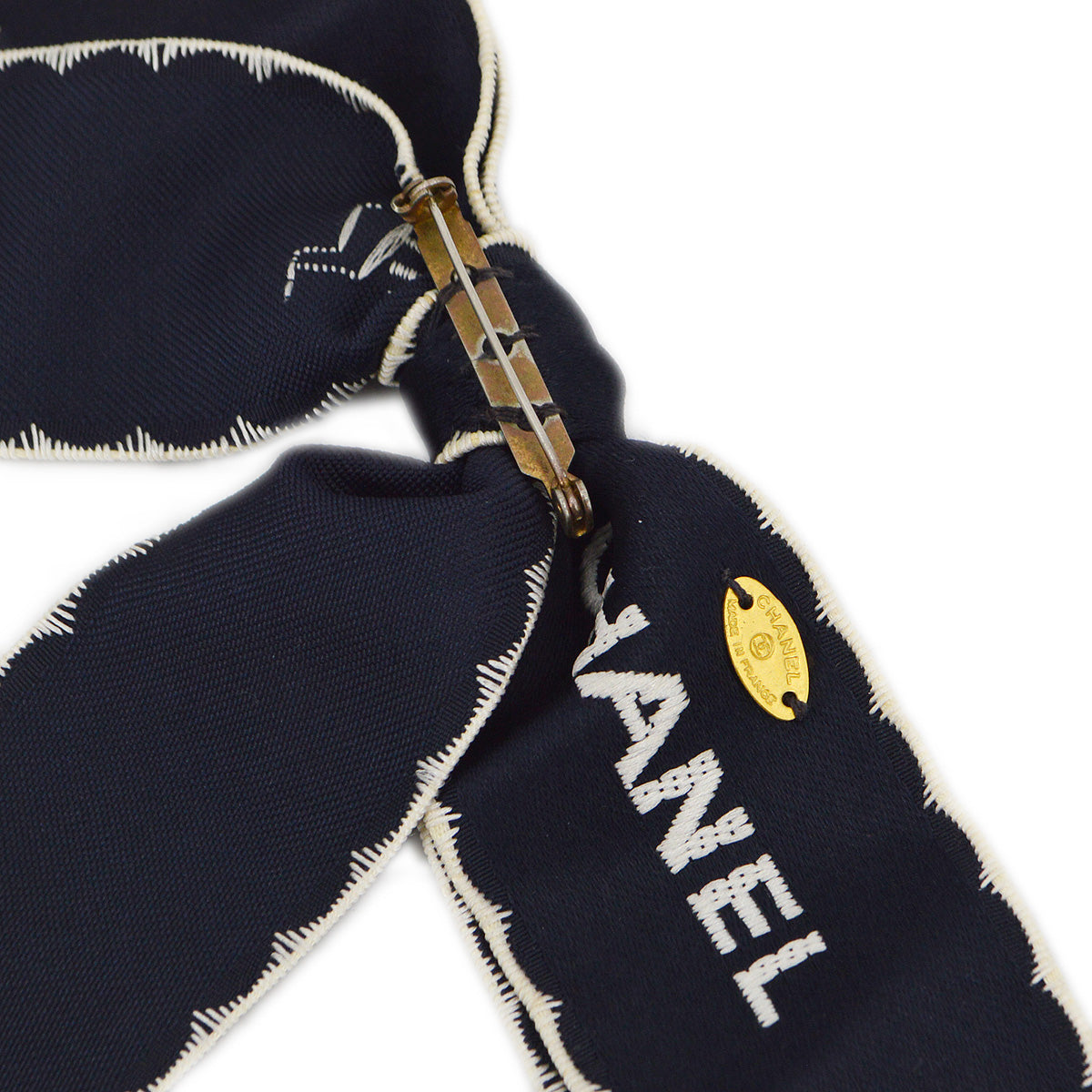 Luxury Chanel Bow Brooch Pin Navy